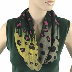 0945 Magnetic Clasp Scarves (Cotton Touch) #12 Fantasy Leopard Spots Green-Pink-Yellow (Silver Clasp)* - 