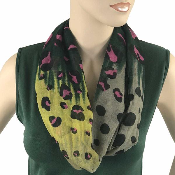 Wholesale 0945 Magnetic Clasp Scarves (Cotton Touch) #12 Fantasy Leopard Spots Green-Pink-Yellow (Silver Clasp)* - 