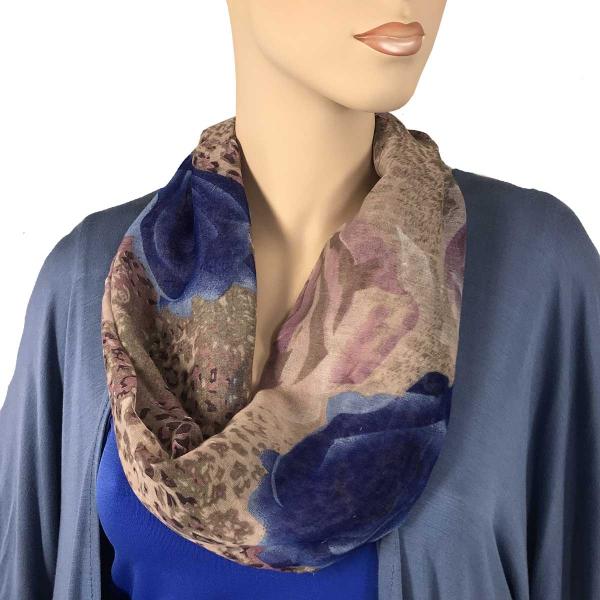 Wholesale 0945 Magnetic Clasp Scarves (Cotton Touch) #31 Leopard & Roses Purple/Blue (Silver Clasp) - 
