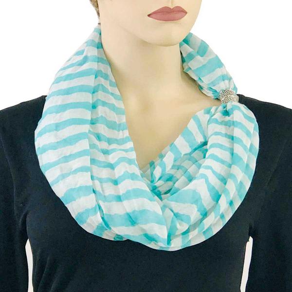 Wholesale 0945 Magnetic Clasp Scarves (Cotton Touch) #19 Stripes Aqua-White - 