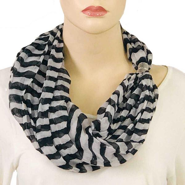 Wholesale 0945 Magnetic Clasp Scarves (Cotton Touch) #17 Stripes Black-White - 