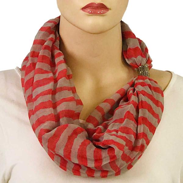Wholesale 0945 Magnetic Clasp Scarves (Cotton Touch) #15 Stripes Coral-Grey - 