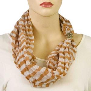 0945 Magnetic Clasp Scarves (Cotton Touch) #18 Stripes Beige-White - 