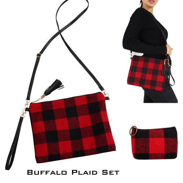 Wholesale 3315 - Crossbody Bags & Small Purses  9882 - Red/Black<br> Buffalo Plaid Crossbody Bag and Coin Purse 2 Pc. Set  - 