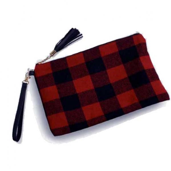 Wholesale 3315 - Crossbody Bags & Small Purses  9882 - Red/Black<br>
Buffalo Plaid Wristlet - 