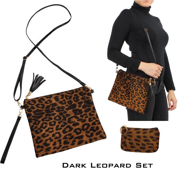 Wholesale 3315 - Crossbody Bags & Small Purses  9378 - Dark Leopard<br>  
Sueded Crossbody Bag and Coin Purse  - 