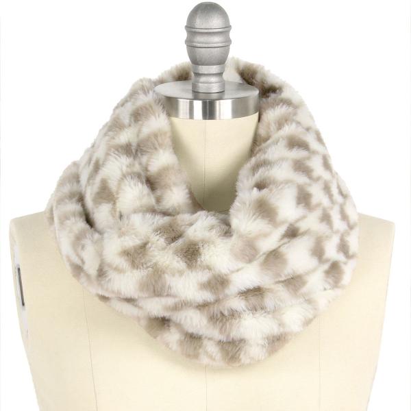 Wholesale 3118 - Faux Fur Cowl Neck Scarves 9456 Houndstooth Grey - 