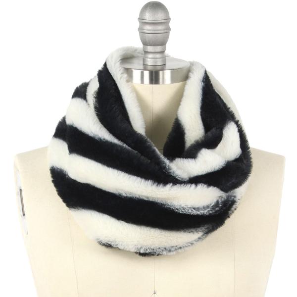 Wholesale 3118 - Faux Fur Cowl Neck Scarves 9457 Striped Black - 