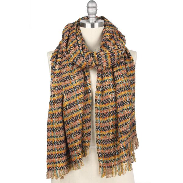 wholesale 9540 - Multi Color Tweed Scarves Navy-Mustard (OUT OF STOCK) - 