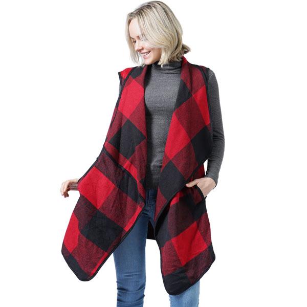 Wholesale 9411 - Buffalo Plaid Vests  9411 - Red/Black<br> 
Buffalo Check Vest - One Size Fits All