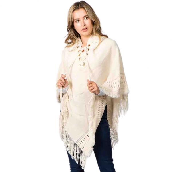 Wholesale 90B7 -  Knitted Poncho with Hood 90B7 - Ivory<br>
Knitted Poncho with Hood - 