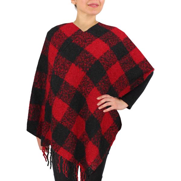 Wholesale Matching Pieces for Autumn and Winter 3178 Buffalo Check Red - 9575 Poncho - Poncho - Buffalo Check 9575