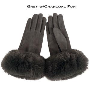LC02 - Faux Rabbit Fur Trim Gloves #03 - Grey w/Charcoal Fur  - 