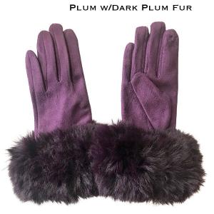 LC02 - Faux Rabbit Fur Trim Gloves #04 - Plum w/Dark Plum Fur - 