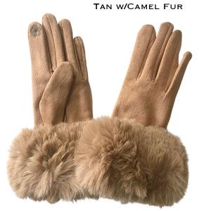 LC02 - Faux Rabbit Fur Trim Gloves #05 - Camel w/Tan Fur 23  - 