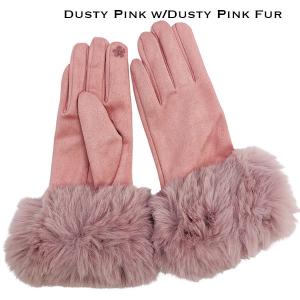 LC02 - Faux Rabbit Fur Trim Gloves #06 - Dusty Pink w/Dusty Pink Fur 8 - 