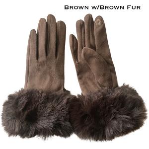 LC02 - Faux Rabbit Fur Trim Gloves #07 - Brown w/Brown Fur 2 - 