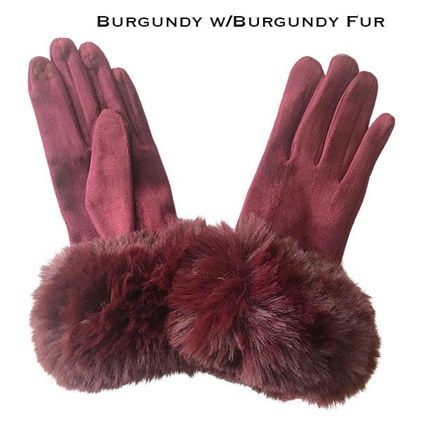Wholesale LC02 - Faux Rabbit Fur Trim Gloves #09 - Burgundy w/Burgundy Fur 13 - 