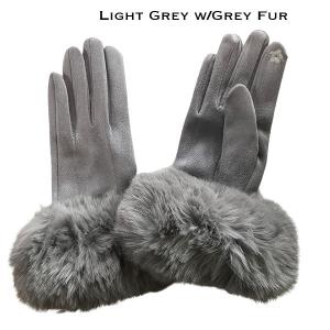 LC02 - Faux Rabbit Fur Trim Gloves #10 - Light Grey w/Light Grey Fur 10 - 