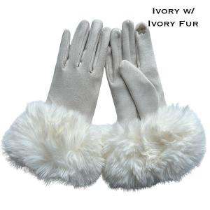 LC02 - Faux Rabbit Fur Trim Gloves #12 - Ivory w/ Ivory Fur - 