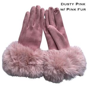 LC02 - Faux Rabbit Fur Trim Gloves #13 - Dusty Pink w/ Light Pink Fur - 