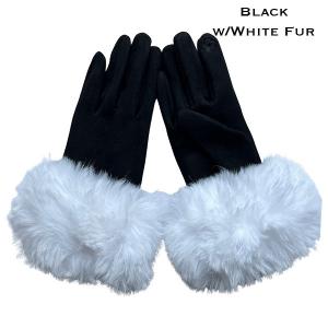 LC02 - Faux Rabbit Fur Trim Gloves #14 - Black w/ White Fur - 