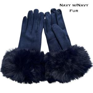 LC02 - Faux Rabbit Fur Trim Gloves #15 - Navy w/ Navy Fur - 