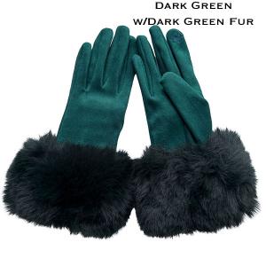LC02 - Faux Rabbit Fur Trim Gloves #16 - Dark Green w/ Dark Green Fur - 