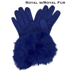 LC02 - Faux Rabbit Fur Trim Gloves #20 - Royal w/ Royal Fur - 