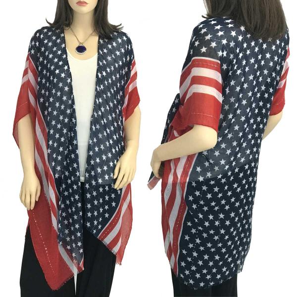 Wholesale 3212 - American Flag Kimono Vests 9644 <br>American Flag Kimono with Sequins - 
