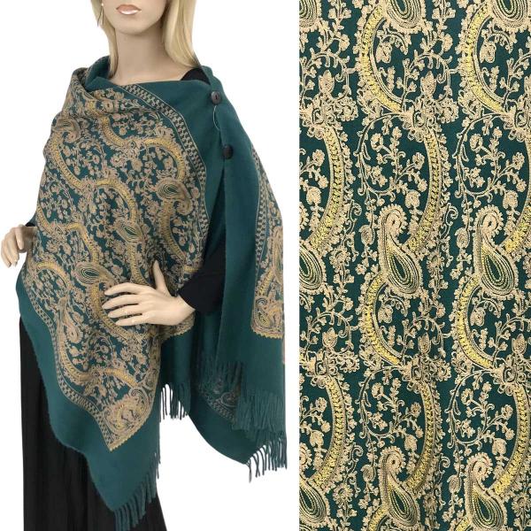 wholesale 3218 - Embroidered Cashmere Feel Button Shawls Dark Green Paisley* - 