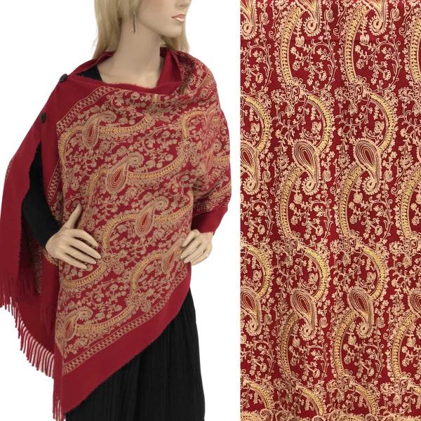 wholesale 3218 - Embroidered Cashmere Feel Button Shawls Burgundy Paisley* - 