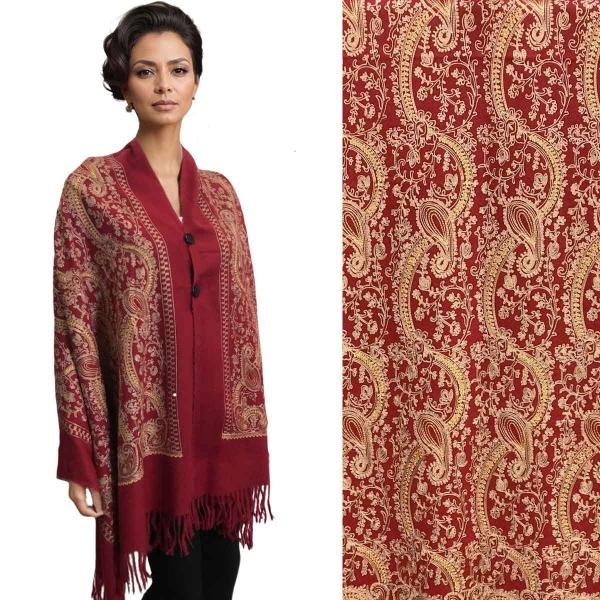 Wholesale 3218 - Embroidered Cashmere Feel Button Shawls Burgundy Paisley* - 