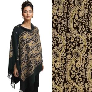 3218 - Embroidered Cashmere Feel Button Shawls Black Paisley - 