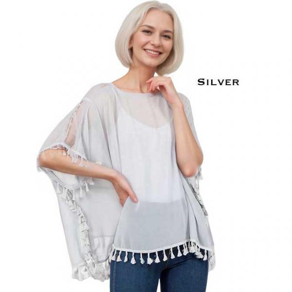 1C73 - Open Shoulder Chiffon Poncho - Silver 1C73 - Open Shoulder Chiffon Poncho Silver -