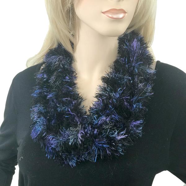 Wholesale 3262 Magnetic Clasp Scarves (Eyelash Yarn) #10 Multi Black-Purple-Royal - 