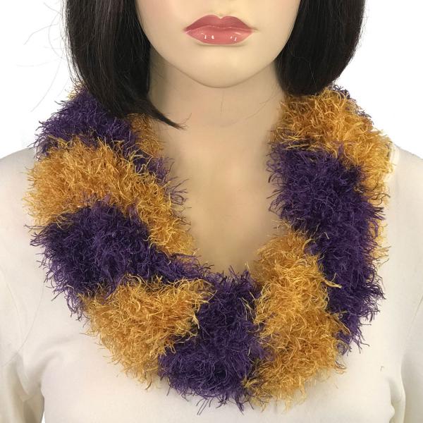 Wholesale 3262 Magnetic Clasp Scarves (Eyelash Yarn) #27 Stripes Purple-Honey - 