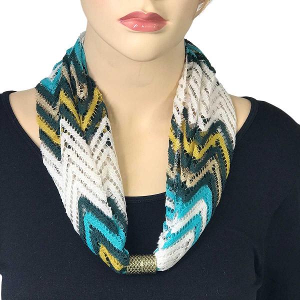 Wholesale 3295 - Chevron Lace Magnetic Clasp Scarves  #02 Turquoise/White/Gold - 