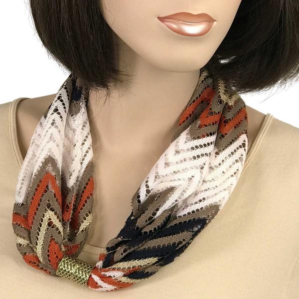 Wholesale 3295 - Chevron Lace Magnetic Clasp Scarves  #03 Rust/White/Taupe/Black - 