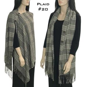 3306 - Plaid Button Shawls 3306 PLAID BROWN #20 with Brown Buttons - 