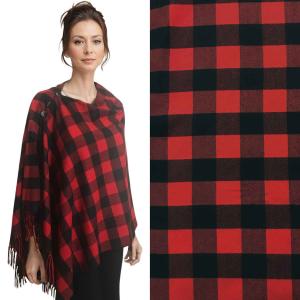 Wholesale 3306 - Plaid Button Shawls 3306 Buffalo Plaid Red/Black with Black Buttons - 