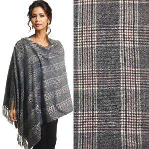 3306 - Plaid Button Shawls 3306 Plaid Grey #21 with Black Buttons - 