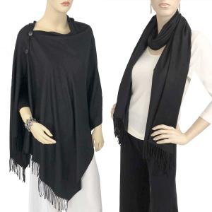 624 - Cashmere Feel Wooden Button Shawls  #01 - Black<br> 
with Black Wooden Buttons - 