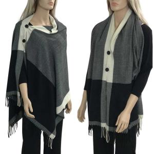 624 - Cashmere Feel Wooden Button Shawls  TWO TONE BLACK-GREY with Black Wooden Buttons  - 