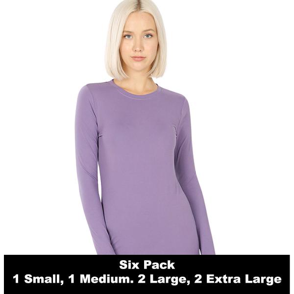 Wholesale 2053 - Round Neck Long Sleeve Tops 2053 - Lilac - Six Pack  - S:1,M:1,L:2,XL:2