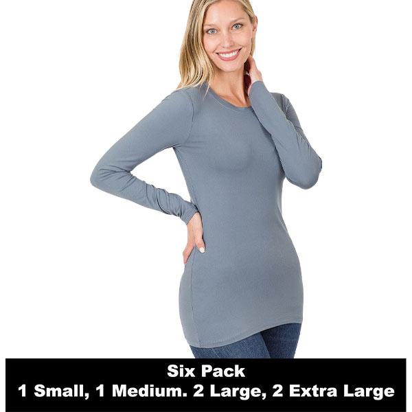 Wholesale 2053 - Round Neck Long Sleeve Tops 2053 - Cement - Six Pack  - S:1,M:1,L:2,XL:2