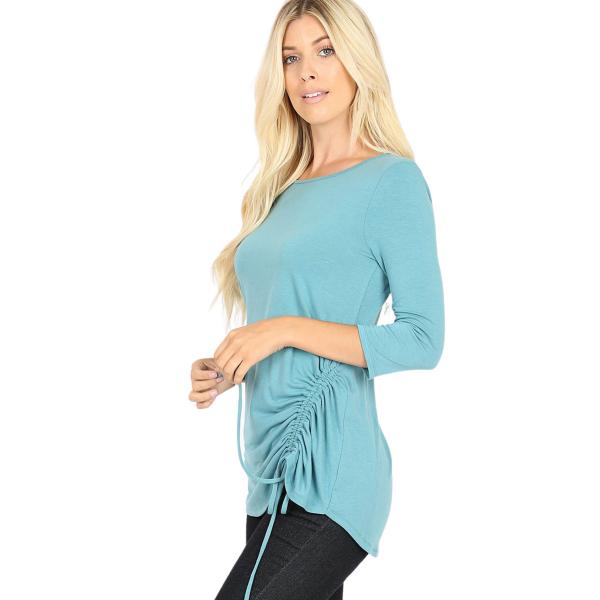 Wholesale 1887 - 3/4 Sleeve Ruched Tops DUSTY TEAL 3/4 Sleeve Round Neck Side Ruched 1887 - Small