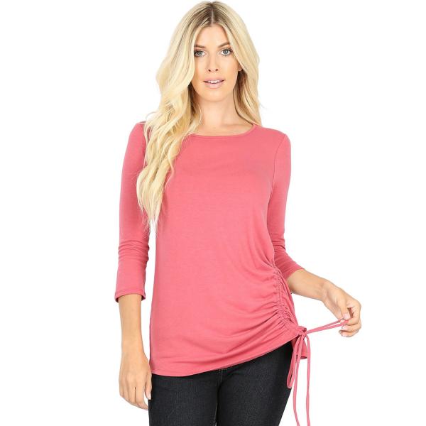 Wholesale 1887 - 3/4 Sleeve Ruched Tops ROSE 3/4 Sleeve Round Neck Side Ruched 1887 - Small
