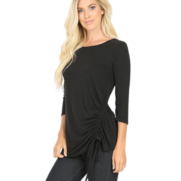 Wholesale 1887 - 3/4 Sleeve Ruched Tops BLACK 3/4 Sleeve Round Neck Side Ruched 1887 - Large
