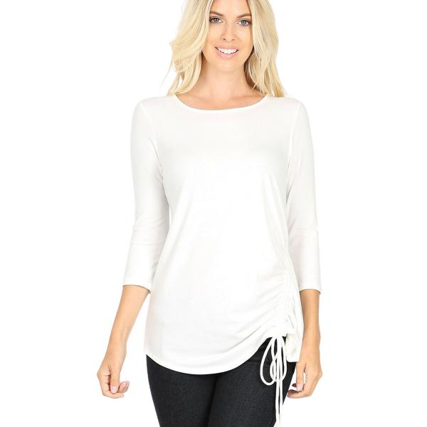Wholesale 1887 - 3/4 Sleeve Ruched Tops IVORY 3/4 Sleeve Round Neck Side Ruched 1887 - Medium